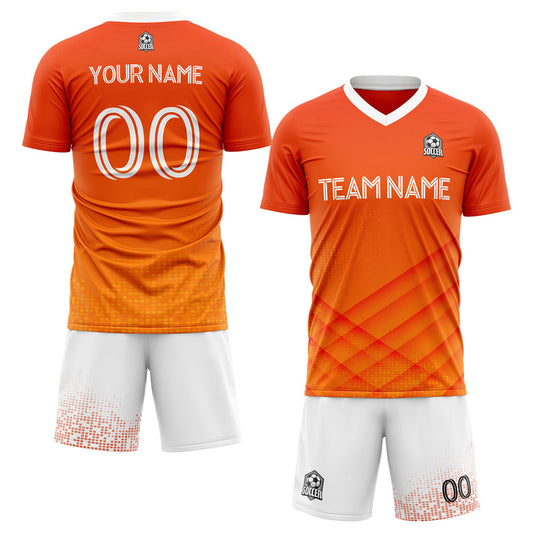 Benutzerdefinierte Fußballuniform Jersey Kinder Erwachsene Personalisiertes Set Jersey Shirt Orange