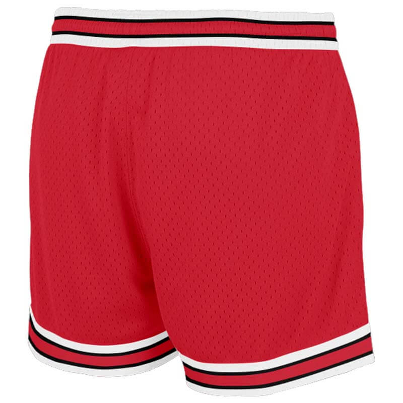Benutzerdefiniert Rot-Schwarz-Weiß Authentisch Rückblick Basketball Kurze Hose