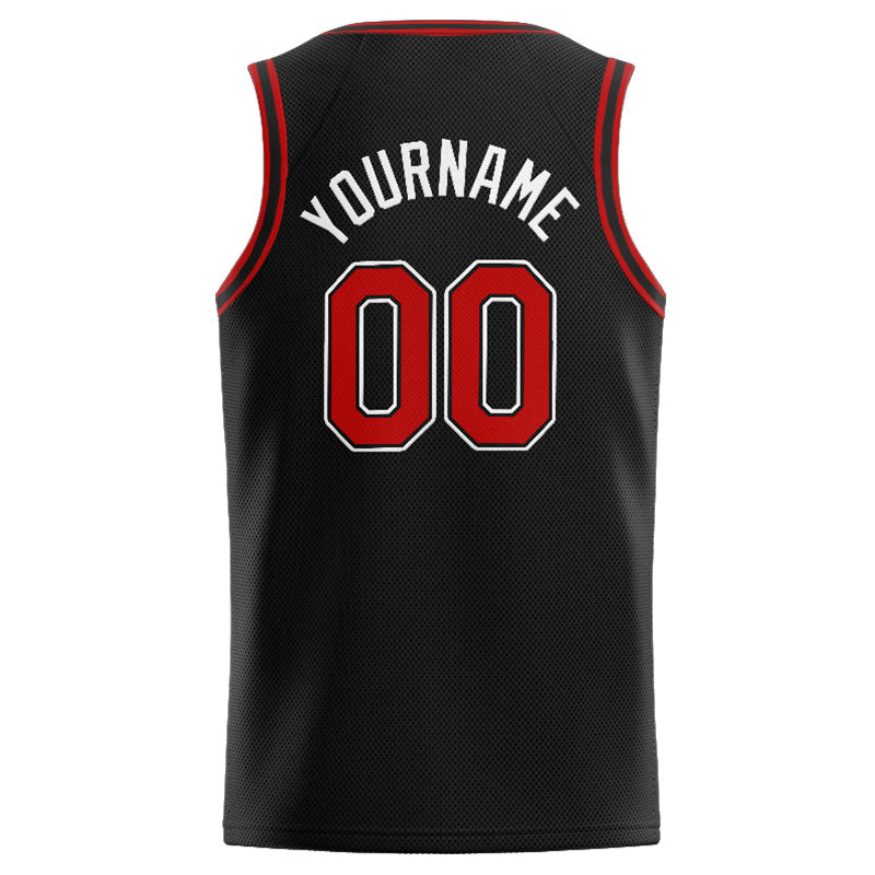 Benutzerdefinierte Authentisch  Basketball Trikot Schwarz-Rot-Weiß