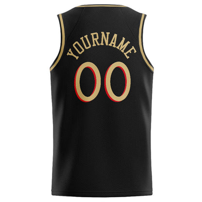 Benutzerdefinierte Authentisch  Basketball Trikot Schwarz-Gold-Rot