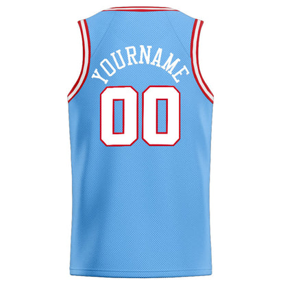 Benutzerdefinierte Authentisch  Basketball Trikot Hellblau-Weiß-Rot