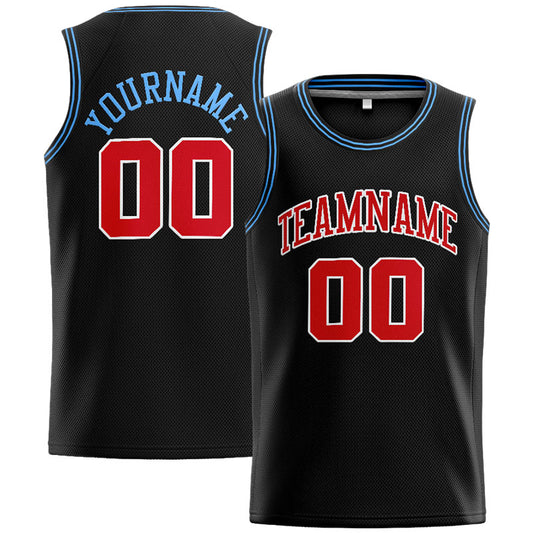 Benutzerdefinierte Authentisch  Basketball Trikot Schwarz-Rot-Hellblau