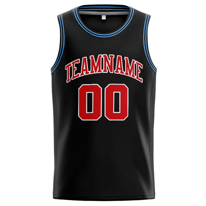 Benutzerdefinierte Authentisch  Basketball Trikot Schwarz-Rot-Hellblau