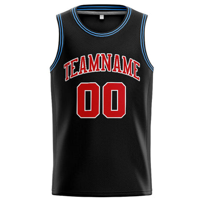 Benutzerdefinierte Authentisch  Basketball Trikot Schwarz-Rot-Hellblau