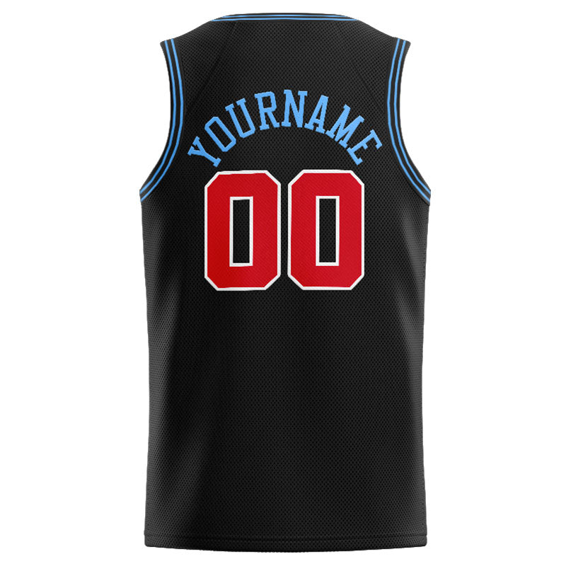 Benutzerdefinierte Authentisch  Basketball Trikot Schwarz-Rot-Hellblau