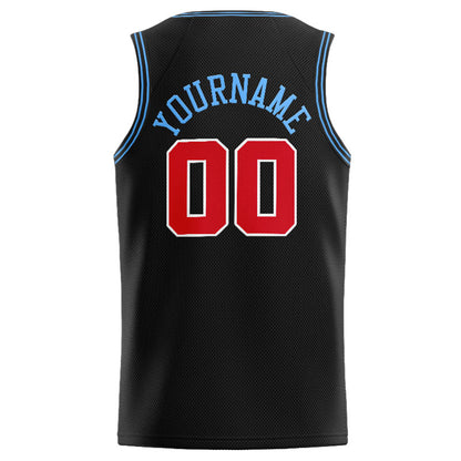 Benutzerdefinierte Authentisch  Basketball Trikot Schwarz-Rot-Hellblau