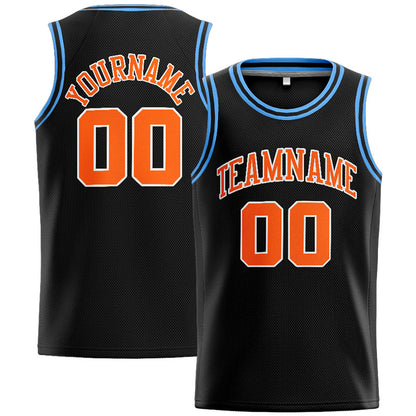 Benutzerdefinierte Authentisch  Basketball Trikot Schwarz-Orange-Hellblau