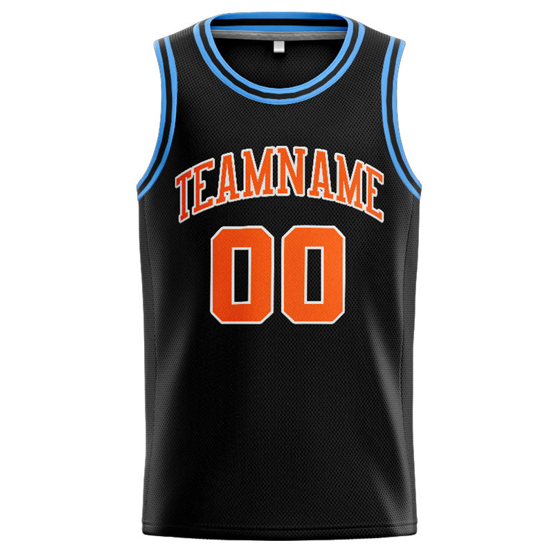 Benutzerdefinierte Authentisch  Basketball Trikot Schwarz-Orange-Hellblau