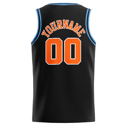 Benutzerdefinierte Authentisch  Basketball Trikot Schwarz-Orange-Hellblau