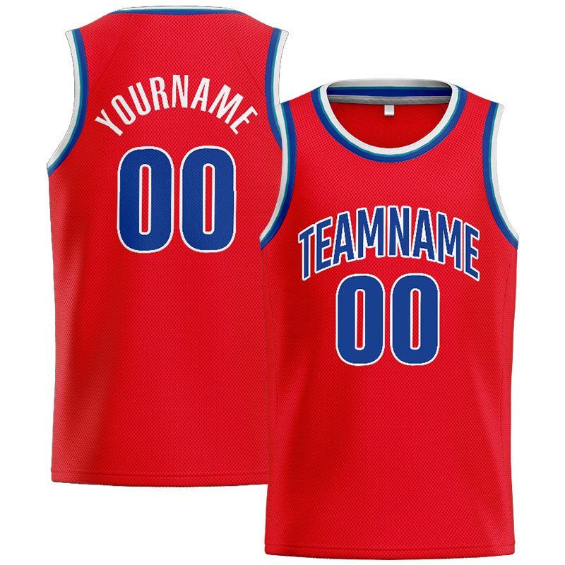 Benutzerdefinierte Authentisch  Basketball Trikot Rot- Königlich- Weiß
