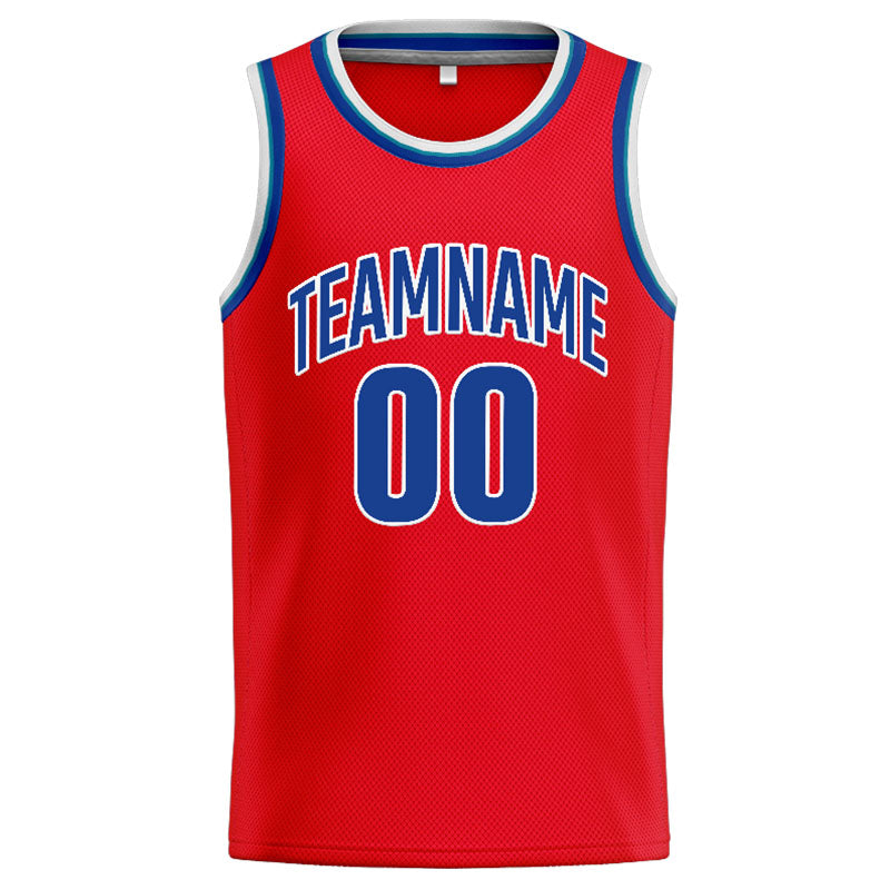 Benutzerdefinierte Authentisch  Basketball Trikot Rot- Königlich- Weiß