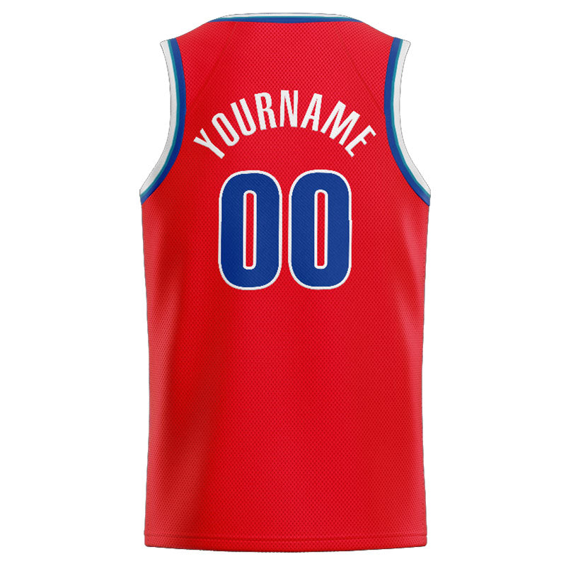 Benutzerdefinierte Authentisch  Basketball Trikot Rot- Königlich- Weiß