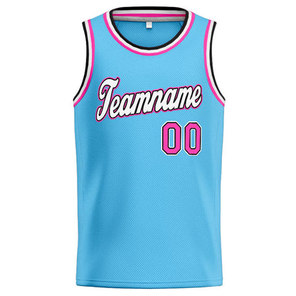 Benutzerdefinierte Authentisch  Basketball Trikot Hellblau-Rosa-Weiß-Schwarz