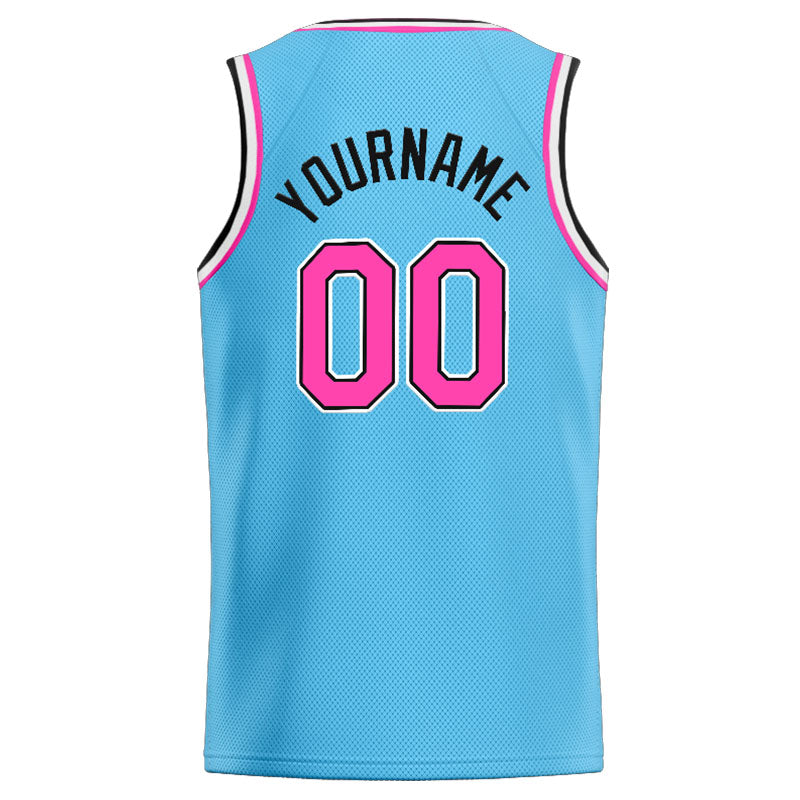 Benutzerdefinierte Authentisch  Basketball Trikot Hellblau-Rosa-Weiß-Schwarz