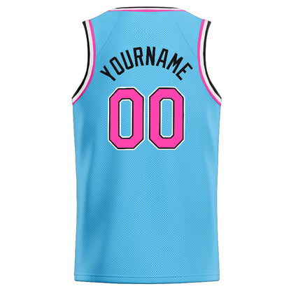 Benutzerdefinierte Authentisch  Basketball Trikot Hellblau-Rosa-Weiß-Schwarz