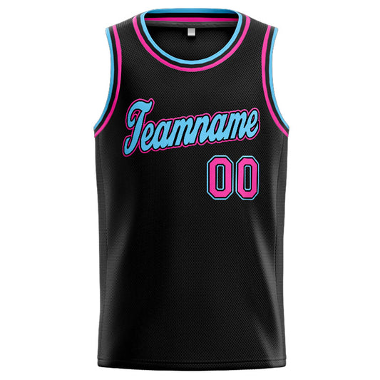 Benutzerdefinierte Authentisch  Basketball Trikot Schwarz-Rosa-Hellblau