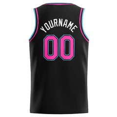 Benutzerdefinierte Authentisch  Basketball Trikot Schwarz-Rosa-Hellblau