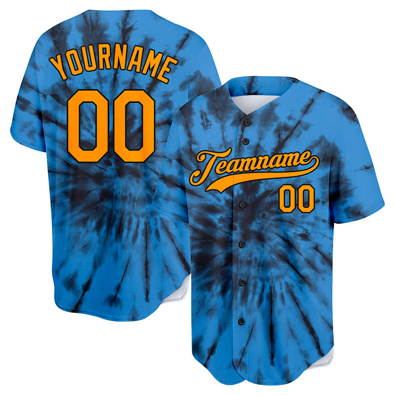 Benutzerdefiniert Vollständiger Druck Design Blau Gebatikt Authentisch Baseball Jersey