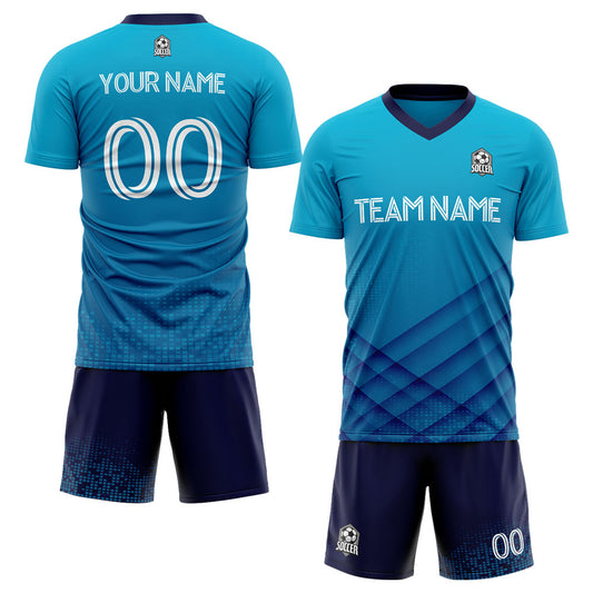 Benutzerdefinierte Fußballuniform Jersey Kinder Erwachsene Personalisiertes Set Jersey Shirt Blau