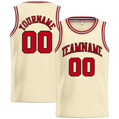 Benutzerdefinierte Authentisch  Basketball Trikot Creme-Rot-Schwarz