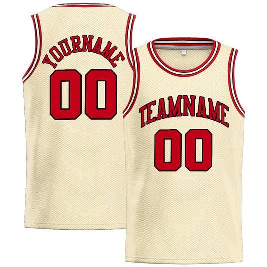 Benutzerdefinierte Authentisch  Basketball Trikot Creme-Rot-Schwarz