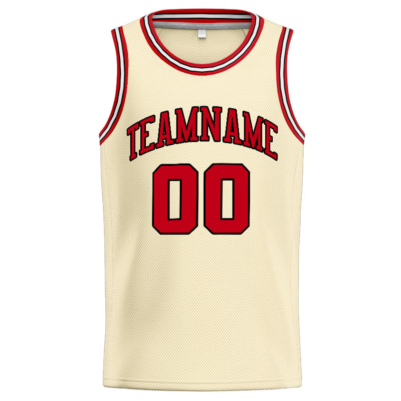 Benutzerdefinierte Authentisch  Basketball Trikot Creme-Rot-Schwarz