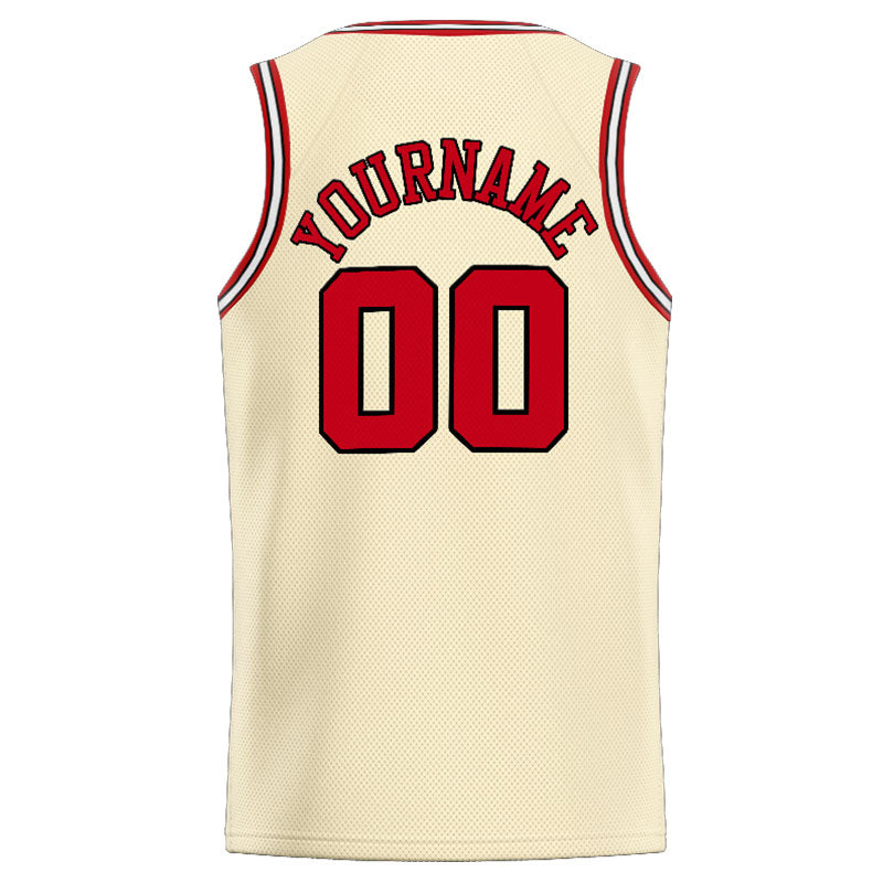 Benutzerdefinierte Authentisch  Basketball Trikot Creme-Rot-Schwarz