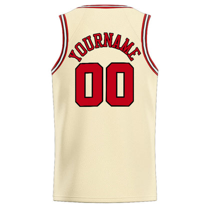 Benutzerdefinierte Authentisch  Basketball Trikot Creme-Rot-Schwarz