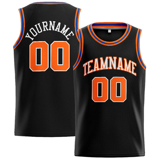 Benutzerdefinierte Authentisch  Basketball Trikot Schwarz-Orange-Weiß