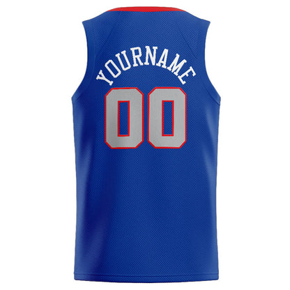 Benutzerdefinierte Authentisch  Basketball Trikot Königlich- Grau-Rot-Weiß