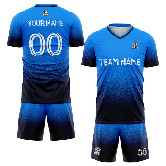 Benutzerdefinierte Fußballuniform Jersey Kinder Erwachsene Personalisiertes Set Jersey Shirt Blau