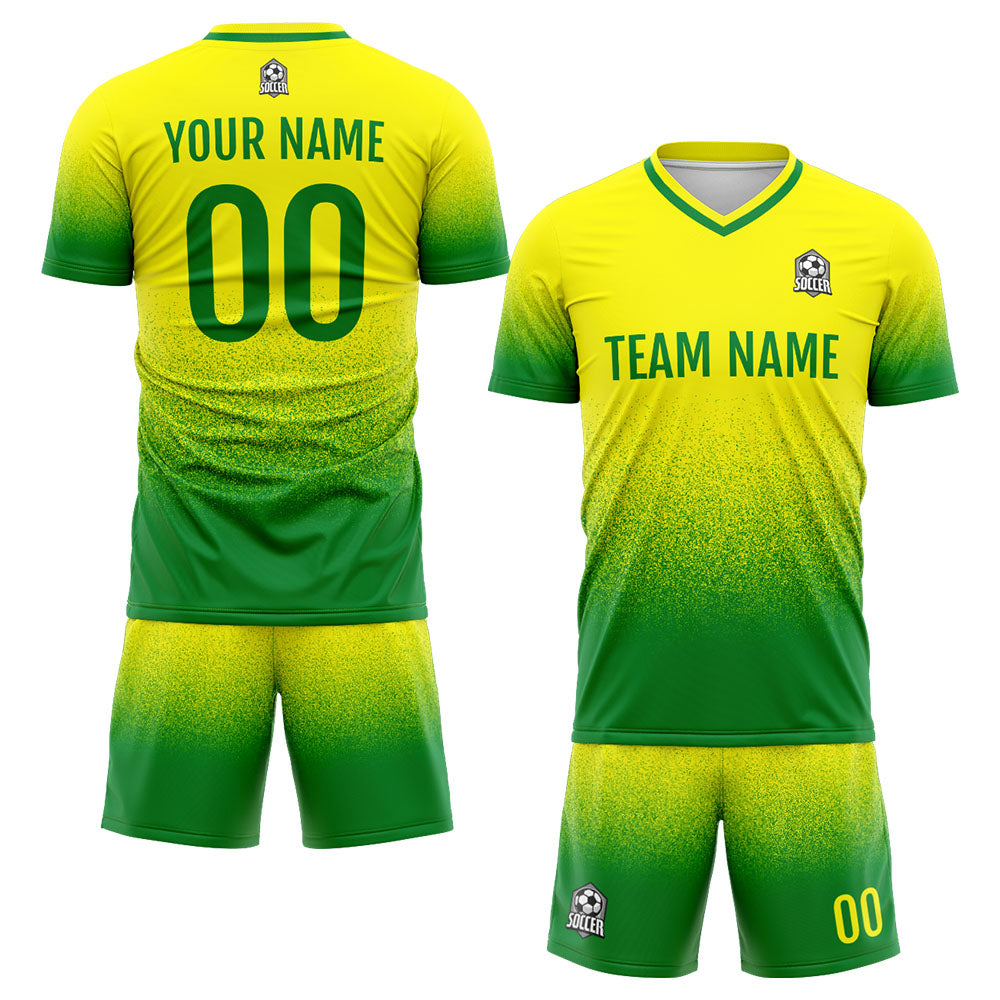 Benutzerdefinierte Fußball Trikots für Männer Frauen Personalisierte Fußball Uniformen für Erwachsene und Kind Gelb&Grün