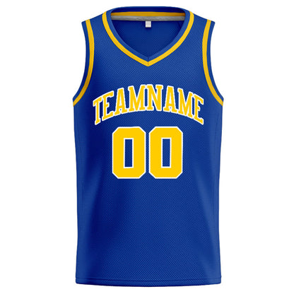 Benutzerdefinierte Authentisch  Basketball Trikot Königlich- Gelb- Weiß