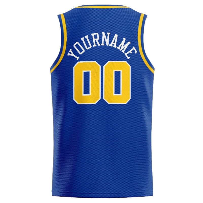 Benutzerdefinierte Authentisch  Basketball Trikot Königlich- Gelb- Weiß