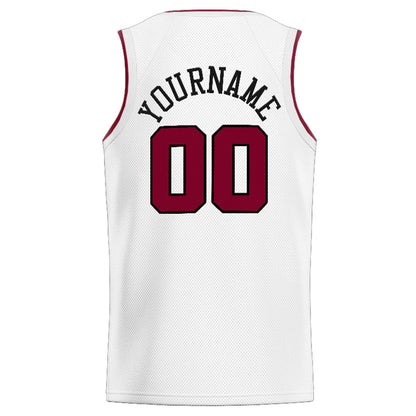 Benutzerdefinierte Authentisch  Basketball Trikot Weiß-Karminrot-Schwarz