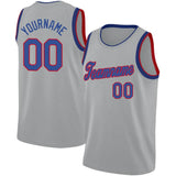 Benutzerdefinierte Authentisch  Basketball Trikot Grau-Marine-Rot
