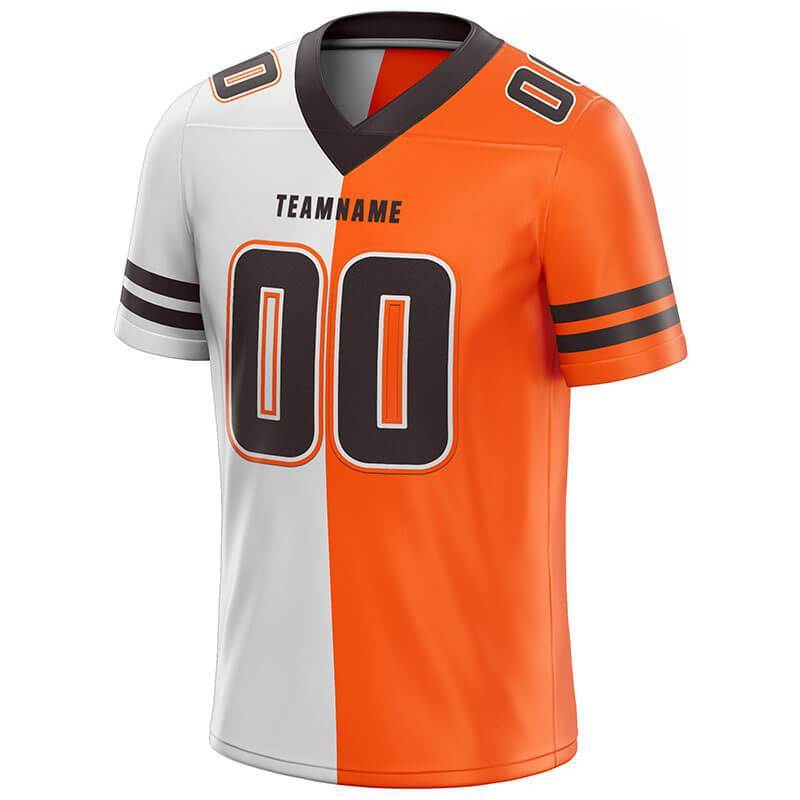Benutzerdefinierte Authentisch Teilt Mode Fußballleibchen Orange-Braun-Weiß Gittergewebe