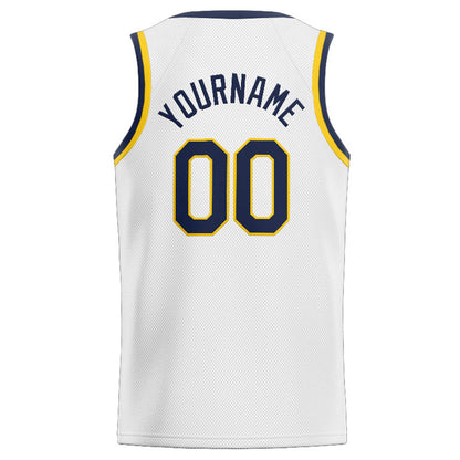 Benutzerdefinierte Authentisch  Basketball Trikot Weiß-Marine-Gelb