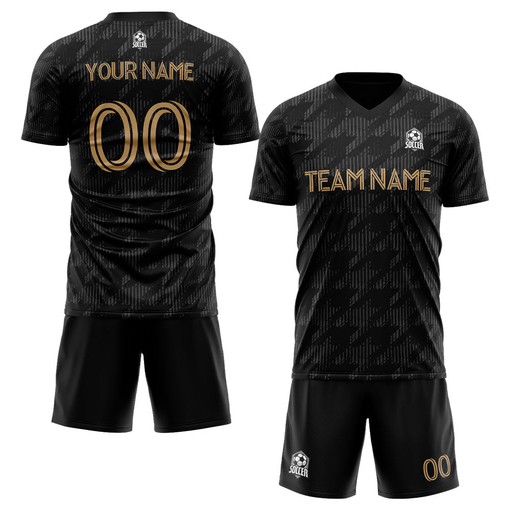 Benutzerdefinierte Fußballuniform Jersey Kinder Erwachsene Personalisiertes Set Jersey Shirt Schwarz