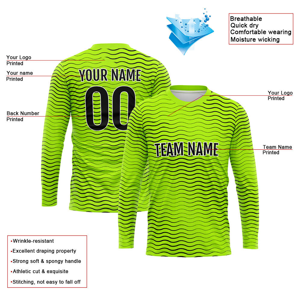 Kundenspezifisches Basketball Fußball Fußball Schießen langes T-Shirt für Erwachsene und Kinder Welle-Neongrün