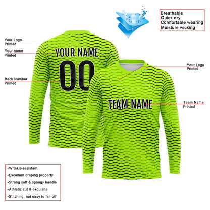 Kundenspezifisches Basketball Fußball Fußball Schießen langes T-Shirt für Erwachsene und Kinder Welle-Neongrün