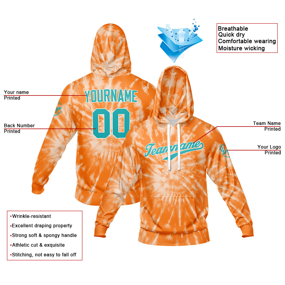 Benutzerdefiniert Krawattenfärben Sport-Hoodie-Oberteil und Hosen-Set Orange