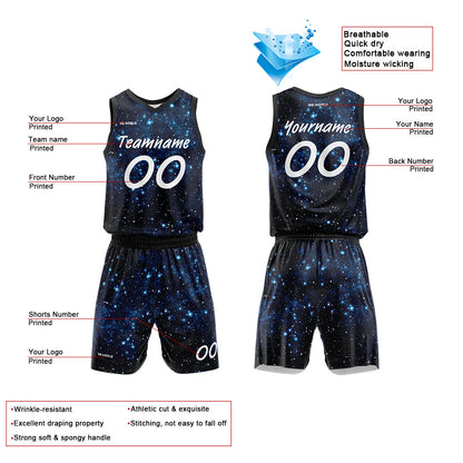 Benutzerdefinierter Sternenklarer Himmel Basketballanzug für Erwachsene und Kinder Personalisiertes Trikot