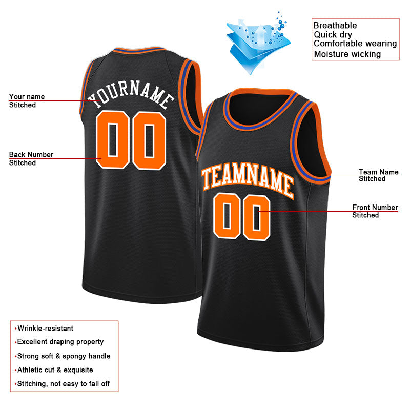 Benutzerdefiniert Authentisch Basketball Jersey Schwarz-Orange- Königlich