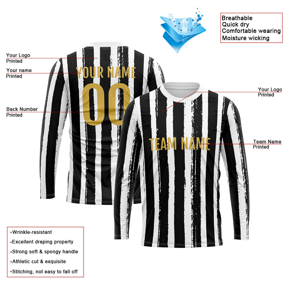 Kundenspezifisches Basketball Fußball Fußball Schießen langes T-Shirt für Erwachsene und Kinder Streifen-Schwarz