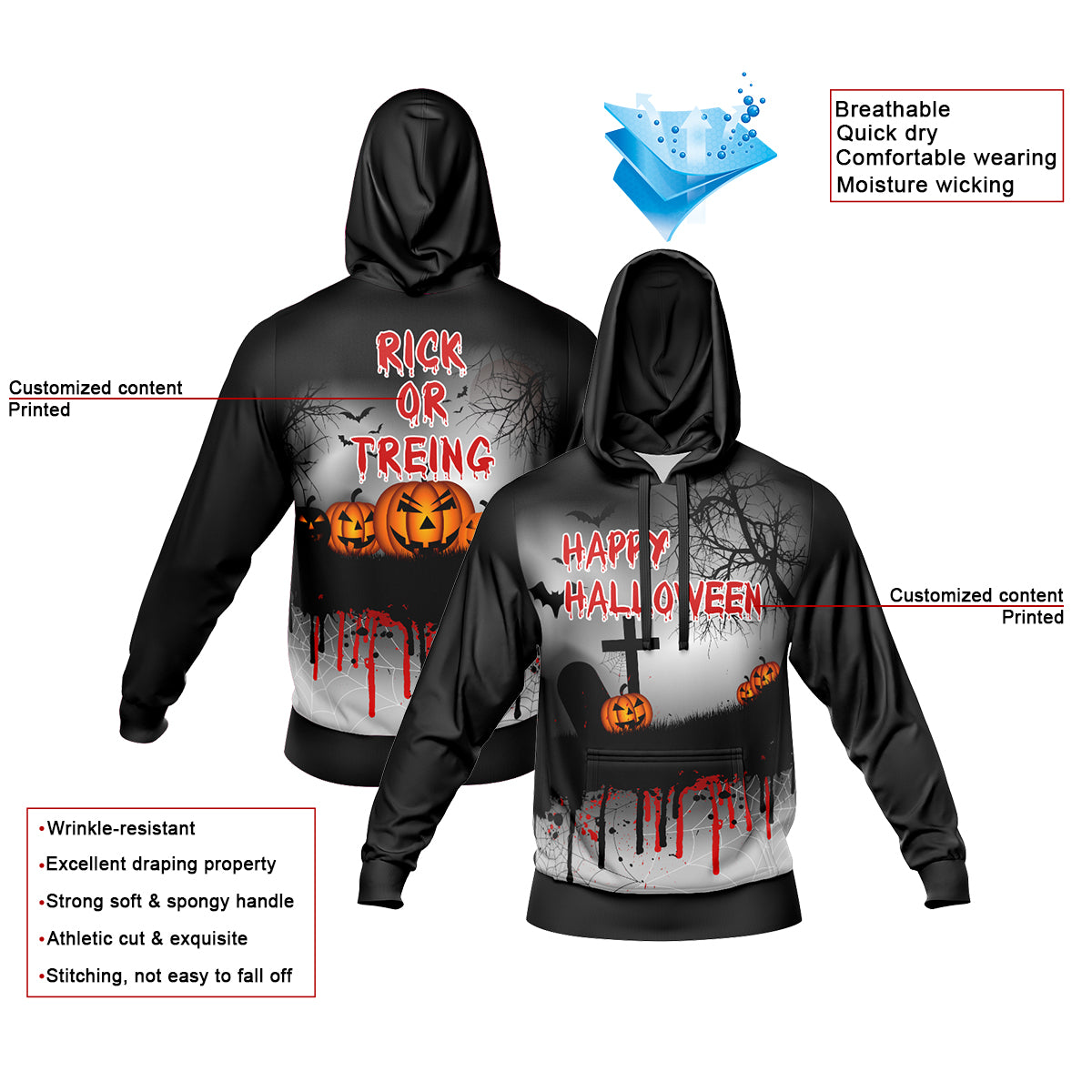 Benutzerdefinierter personalisierter Halloween-Hoodie für Halloween-Langarm-Sweatshirts für Erwachsene und Kinder, leichte, lässige Pullover-Oberteile