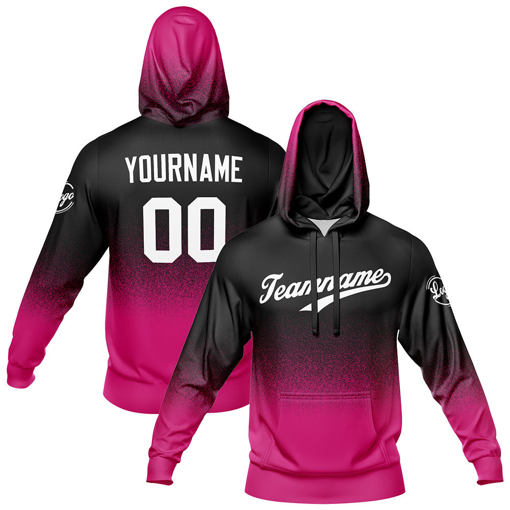 Maßgeschneidertes Verlaufsfarben Hoodie Set  Freizeit-Sportbekleidung in Rosa Schwarz und Weiß
