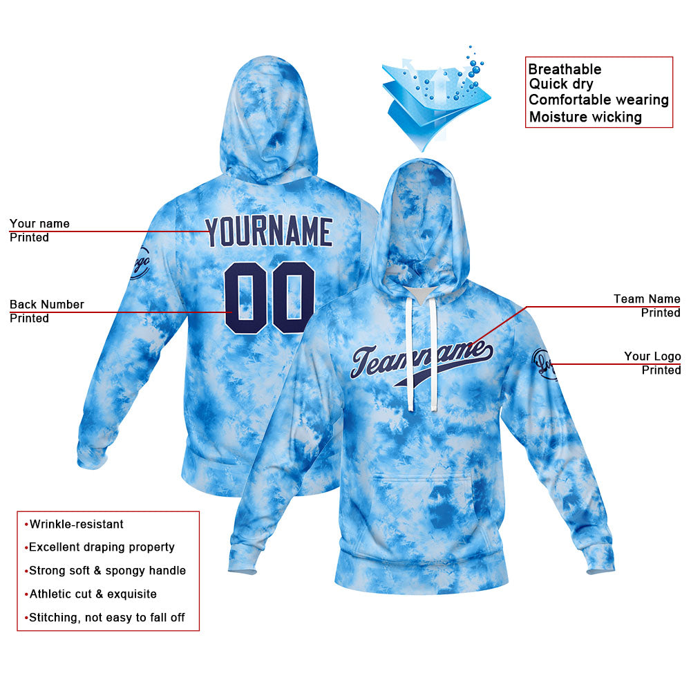Benutzerdefiniert Krawattenfärben Sport-Hoodie-Oberteil und Hosen-Set Hellblau