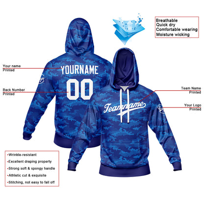 Benutzerdefiniert Tarnung Sport-Hoodie-Oberteil und Hosen-Set Blau