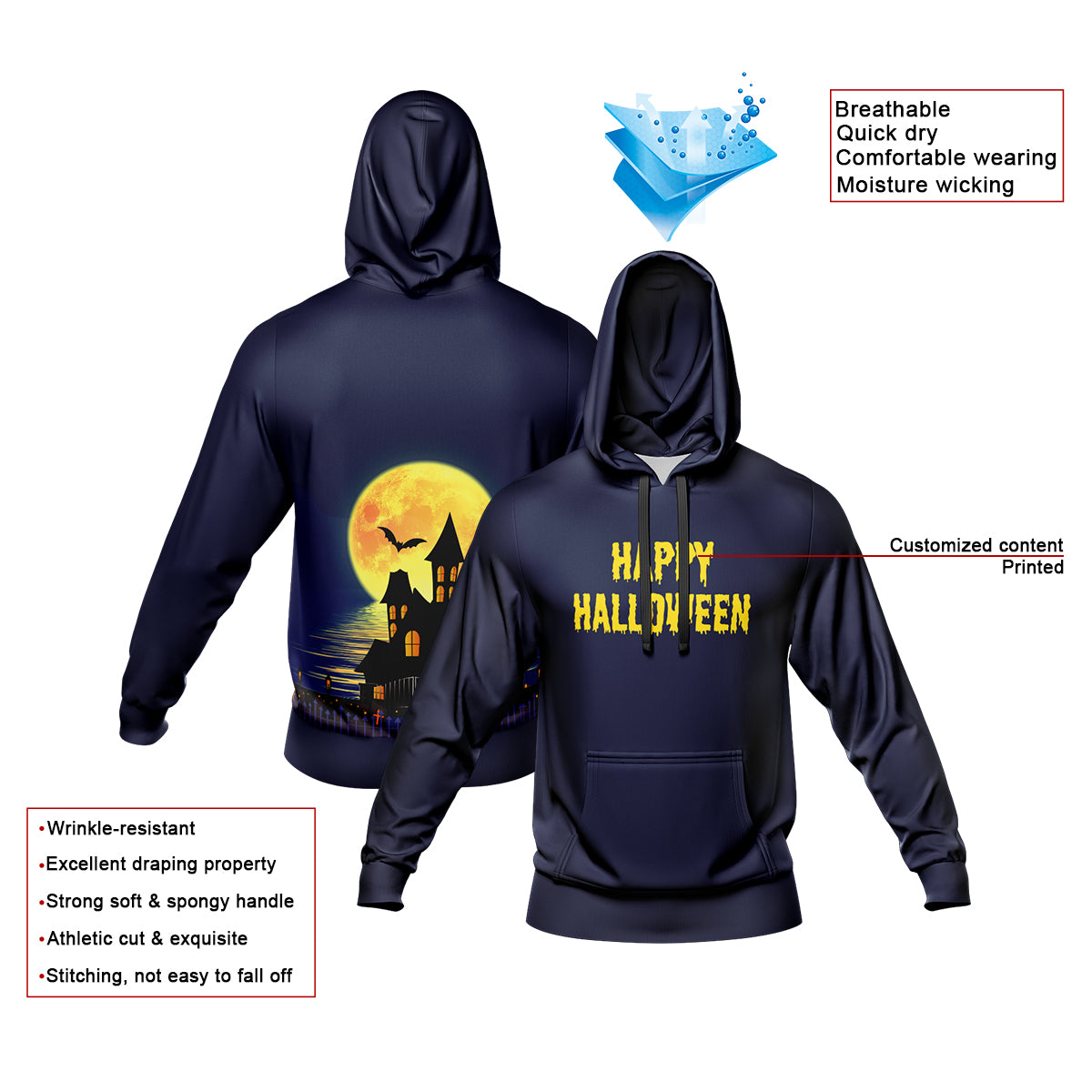 Benutzerdefinierter personalisierter Halloween-Hoodie für Halloween-Langarm-Sweatshirts für Erwachsene und Kinder, leichte, lässige Pullover-Oberteile